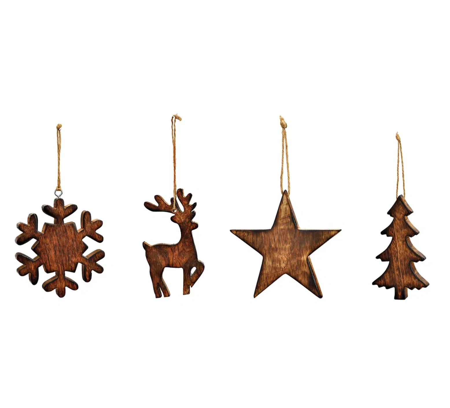 Mr Beam Weihnachtsanhänger (Stern/Baum/Hirsch/Schneeflocke), Mangoholz, 12x12x1cm