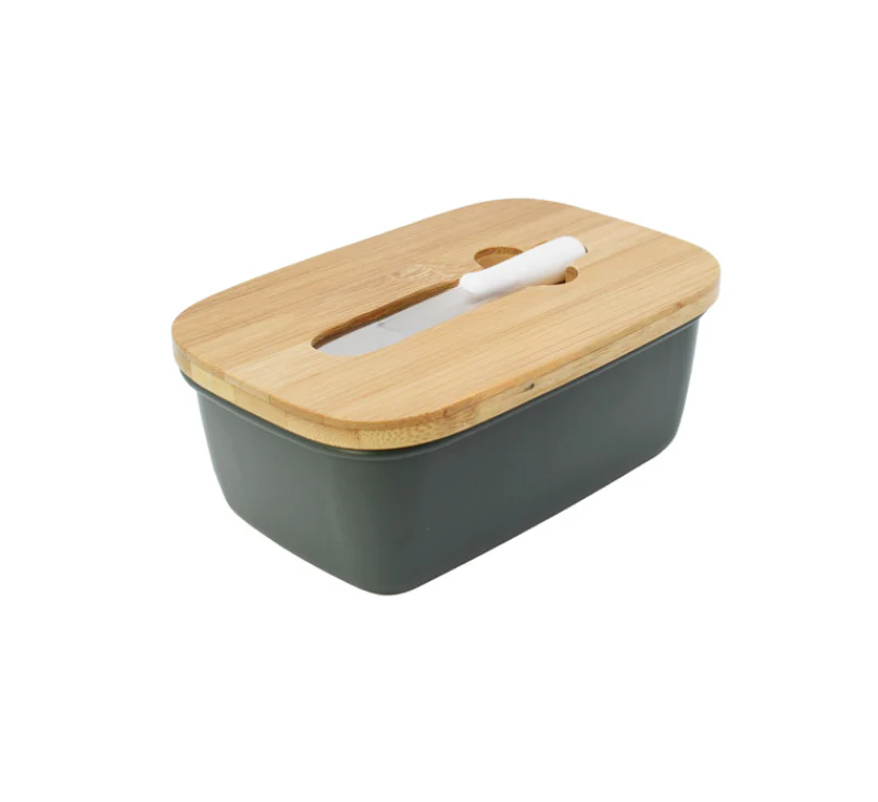 Mr Beam Butterdose mit Bambusdeckel und Messer, 15x10x5,5cm