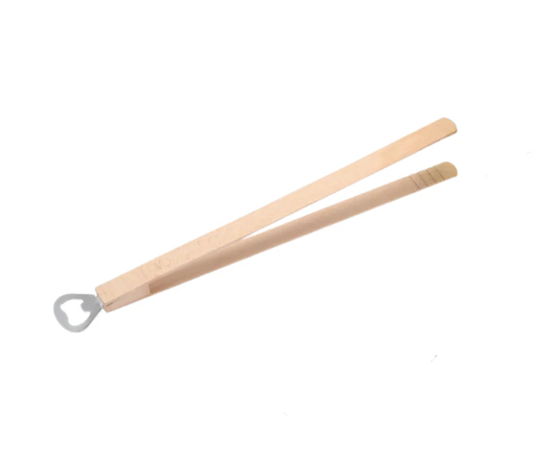 Mr Beam Grillzange Holz mit Flaschenöffner, 35x4cm, 2er Pack