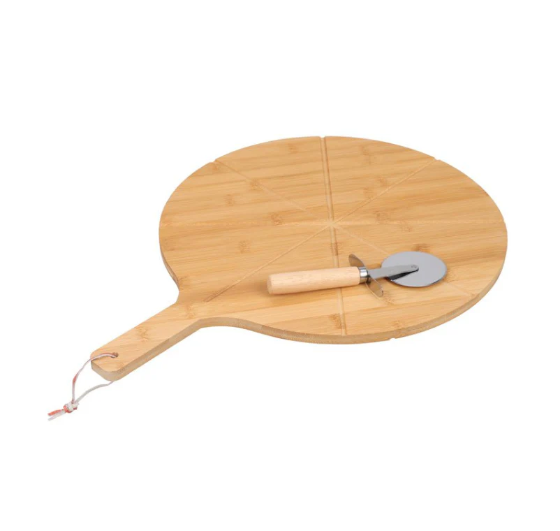 Mr Beam Pizzabrett  mit Pizzaschneider, Bambus rund, 37cm Durchmesser