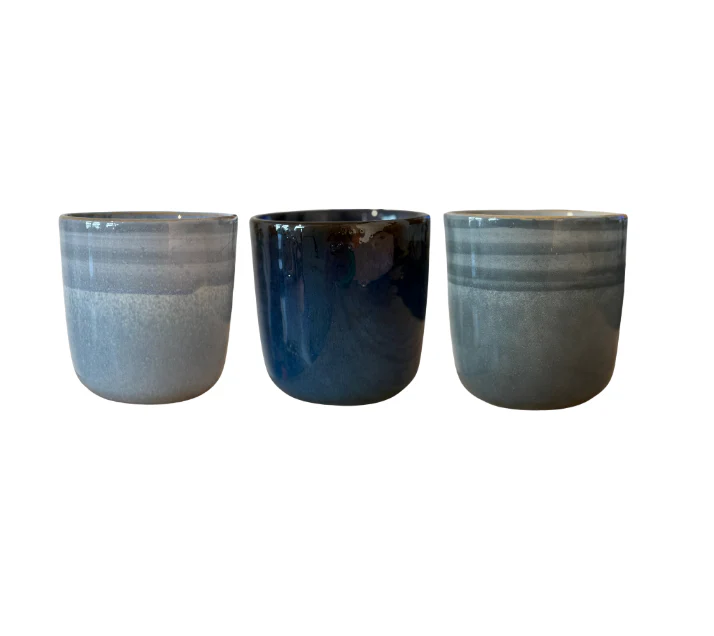 Mr Beam Steingut Tassenset (hellblau, blau, grau), 8,5x8cm
