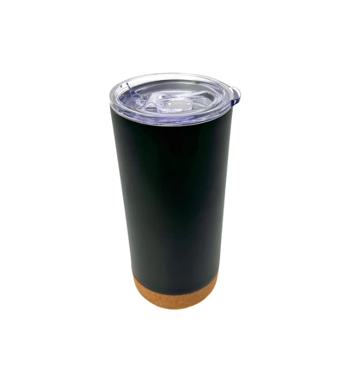 Mr Beam Trinkbecher, Edelstahl mit Korkboden, schwarz, 7,8x17,5cm, 2er Pack